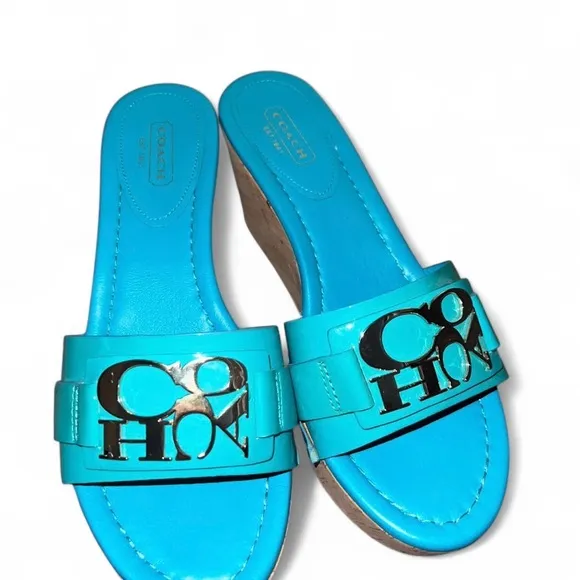 COACH Women's Turquoise Slide Sandals