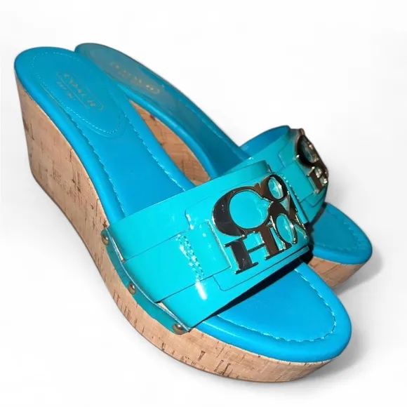 COACH Women's Turquoise Slide Sandals