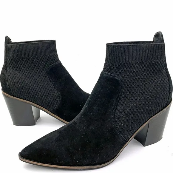 Cole Haan Maggie Bootie Black Suede Leather Fashion Boots Pointed Toe Block Heel