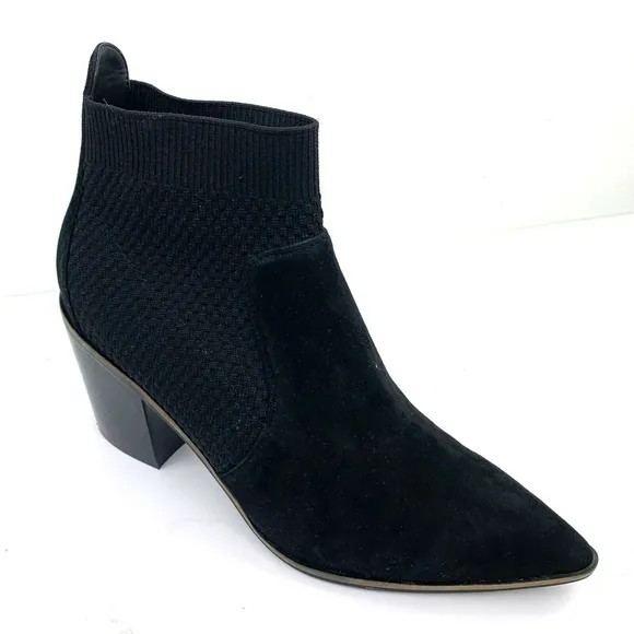 Cole Haan Maggie Bootie Black Suede Leather Fashion Boots Pointed Toe Block Heel