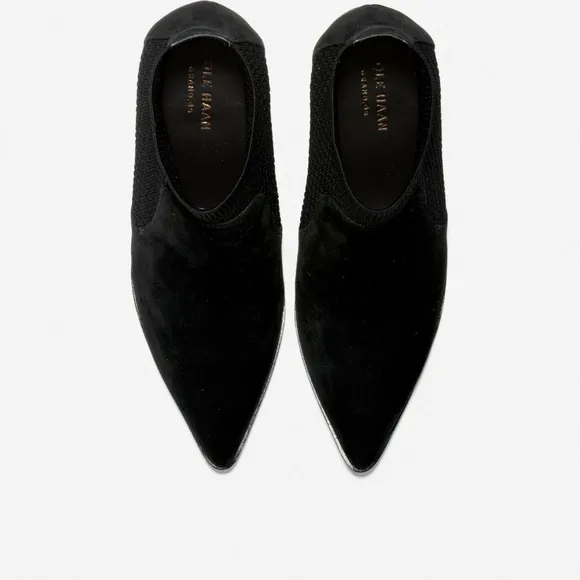 Cole Haan Maggie Bootie Black Suede Leather Fashion Boots Pointed Toe Block Heel