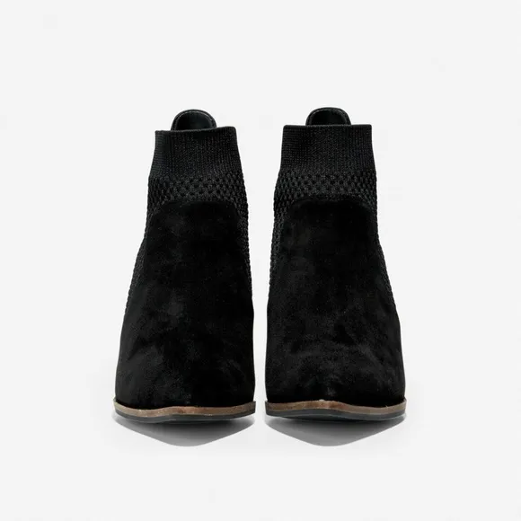 Cole Haan Maggie Bootie Black Suede Leather Fashion Boots Pointed Toe Block Heel