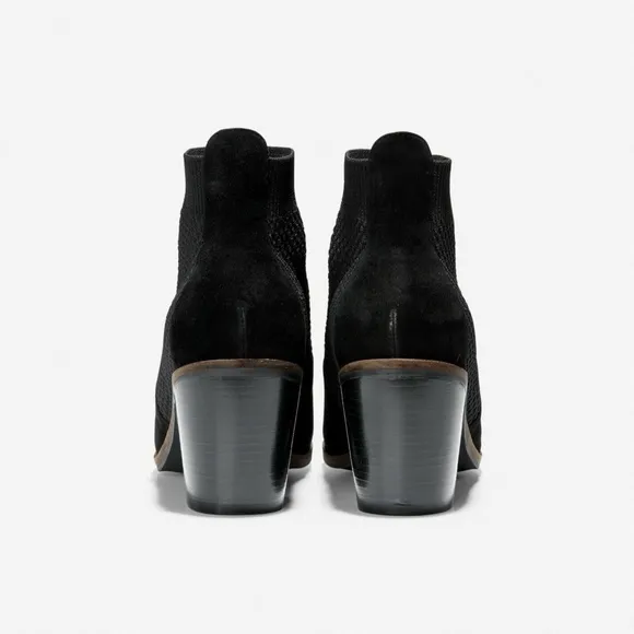 Cole Haan Maggie Bootie Black Suede Leather Fashion Boots Pointed Toe Block Heel