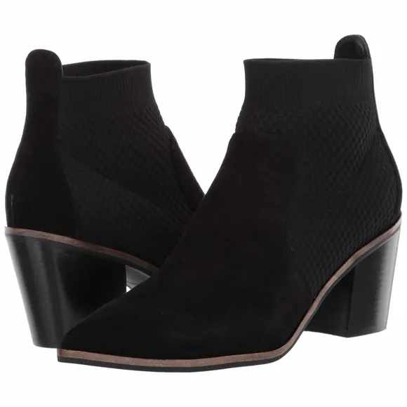 Cole Haan Maggie Bootie Black Suede Leather Fashion Boots Pointed Toe Block Heel