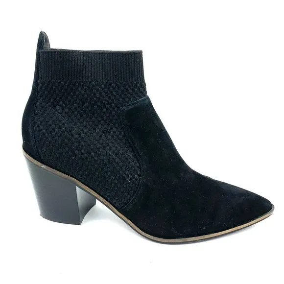 Cole Haan Maggie Bootie Black Suede Leather Fashion Boots Pointed Toe Block Heel
