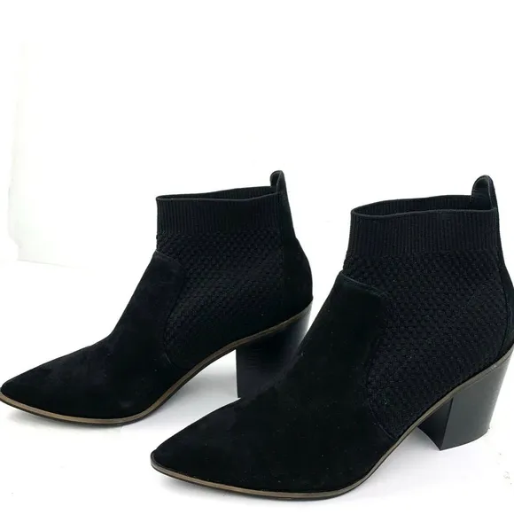 Cole Haan Maggie Bootie Black Suede Leather Fashion Boots Pointed Toe Block Heel