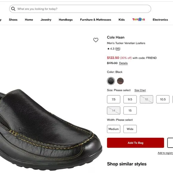 Cole Haan Men's Tucker Venetian Loafers - Black - Size 10 M