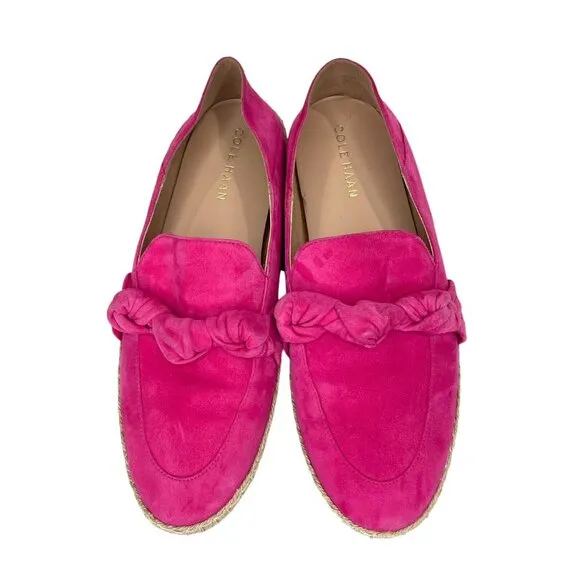 Cole Haan Pink Cloudfeel Knotted Suede Leather Espadrille Loafer Flats SZ 7.5