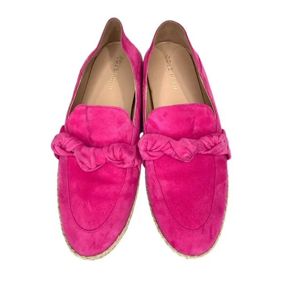 Cole Haan Pink Cloudfeel Knotted Suede Leather Espadrille Loafer Flats SZ 7.5