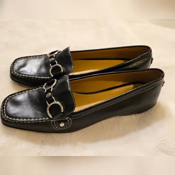 Cole Haan Treva x Nike Air Black Leather Silvertone Horsebit Loafers Size 10B