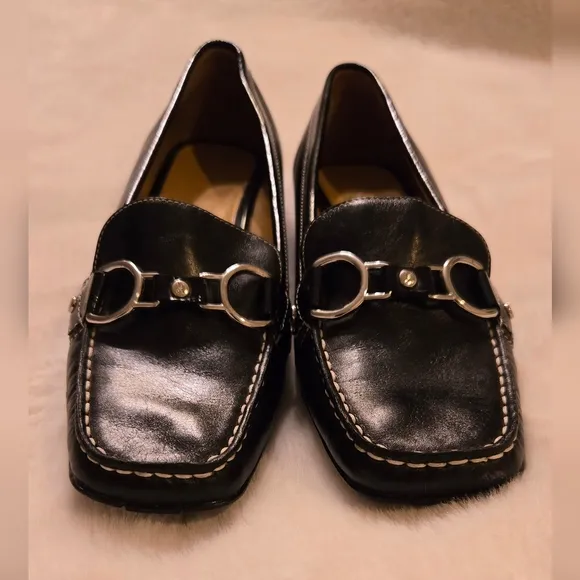 Cole Haan Treva x Nike Air Black Leather Silvertone Horsebit Loafers Size 10B