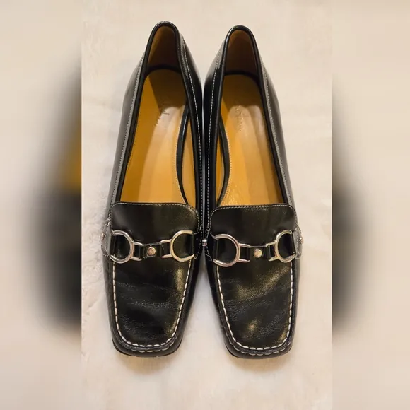 Cole Haan Treva x Nike Air Black Leather Silvertone Horsebit Loafers Size 10B