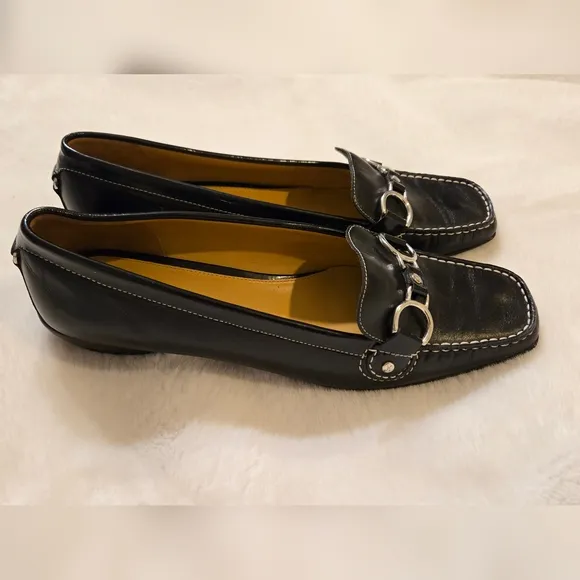 Cole Haan Treva x Nike Air Black Leather Silvertone Horsebit Loafers Size 10B