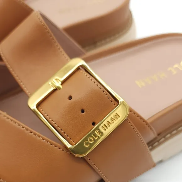 Cole Haan Women's Fraya Flats Platform Slide Adjustable Sandals Tan Size 6.5