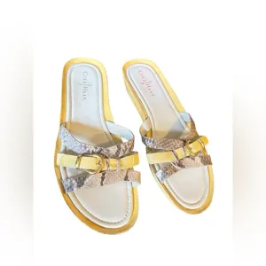 COLE Haan women’s snakeskin print open toe slide sandals