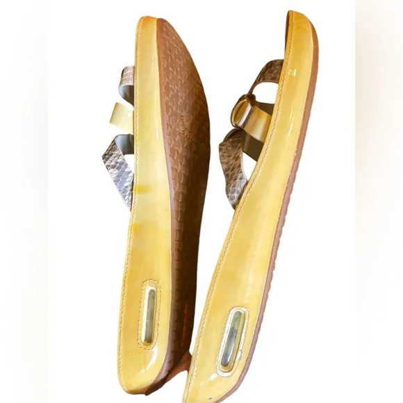 COLE Haan women’s snakeskin print open toe slide sandals