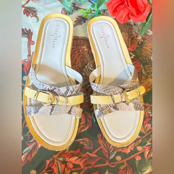 COLE Haan women’s snakeskin print open toe slide sandals