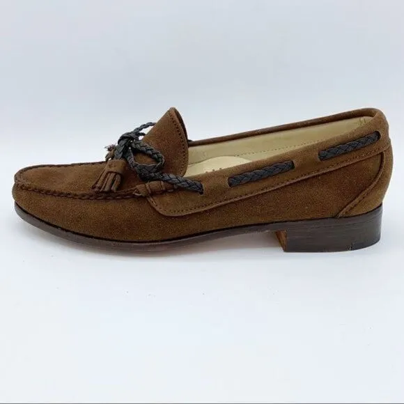 Cole Haan Men’s Brown Suede Tassel Loafers with Braided Leather Lacing’s 7.0 D