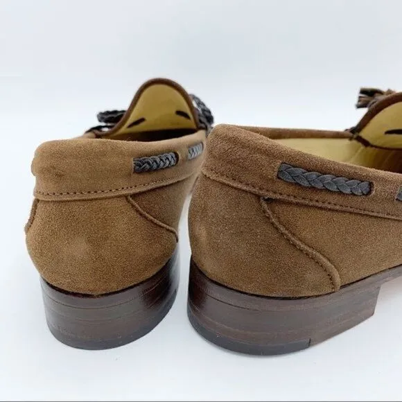 Cole Haan Men’s Brown Suede Tassel Loafers with Braided Leather Lacing’s 7.0 D