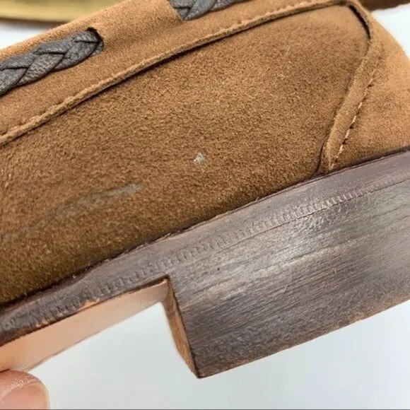 Cole Haan Men’s Brown Suede Tassel Loafers with Braided Leather Lacing’s 7.0 D