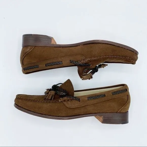 Cole Haan Men’s Brown Suede Tassel Loafers with Braided Leather Lacing’s 7.0 D