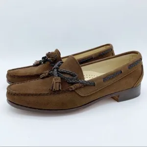 Cole Haan Men’s Brown Suede Tassel Loafers with Braided Leather Lacing’s 7.0 D