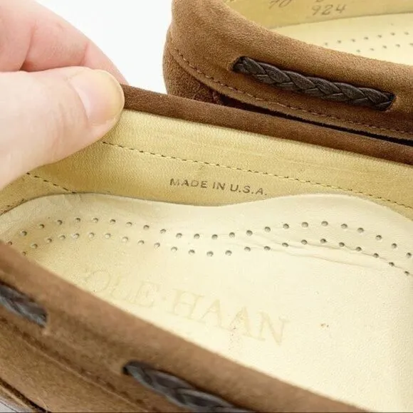 Cole Haan Men’s Brown Suede Tassel Loafers with Braided Leather Lacing’s 7.0 D