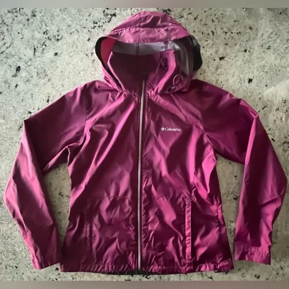 Columbia Lightweight Waterproof Hooded Jacket Purple Hooded Nylon Size Large