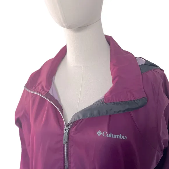 Columbia Lightweight Waterproof Hooded Jacket Purple Hooded Nylon Size Large