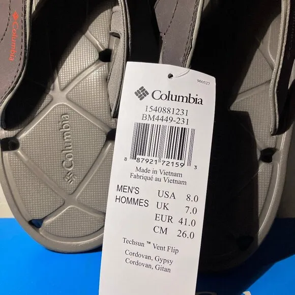 Columbia Men's Techsun Vent Flip Flops Cordovan Gypsy Brown Beach Trail 8 NWT