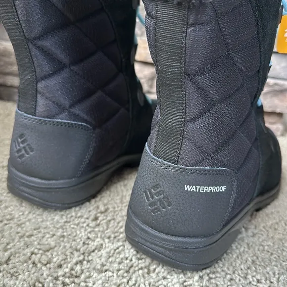Columbia Snow Boots sz 9W Womens Ice Maiden II Black Oxygen Blue Laces 200g Cold