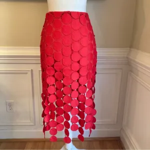 COMMENSE Red Circle Fringe Midi Skirt NWT