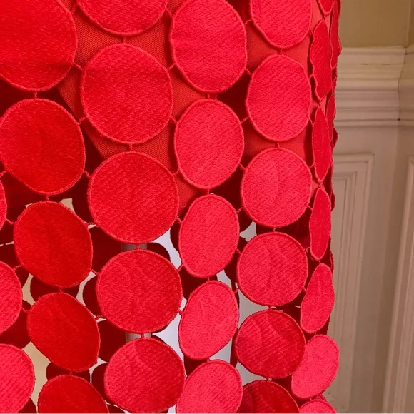 COMMENSE Red Circle Fringe Midi Skirt NWT