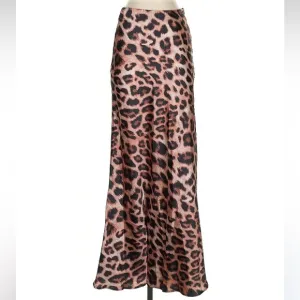 COMMENSE Satin Leopard Animal Print Slim Cut Maxi Skirt NWT