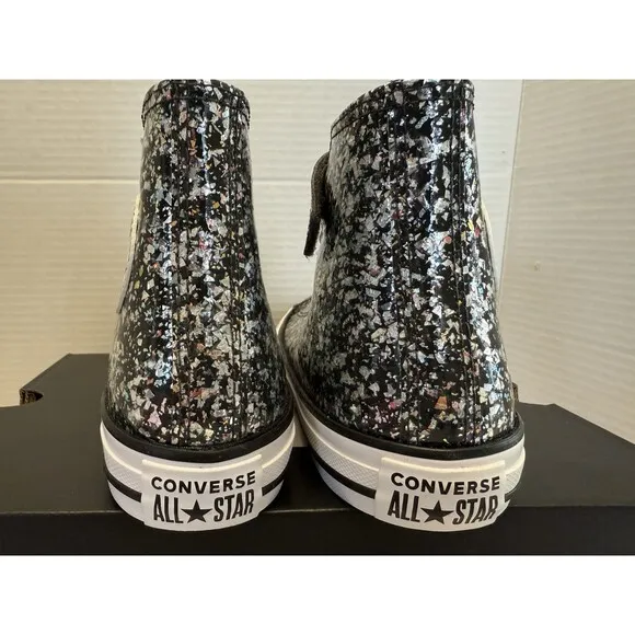 Converse Chuck Taylor All Star Black with  Glitter Easy On Sneakers Sz Youth 2