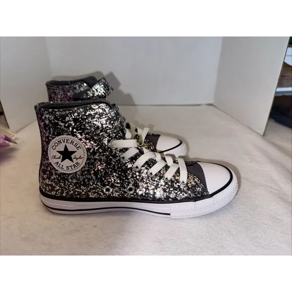 Converse Chuck Taylor All Star Black with  Glitter Easy On Sneakers Sz Youth 2