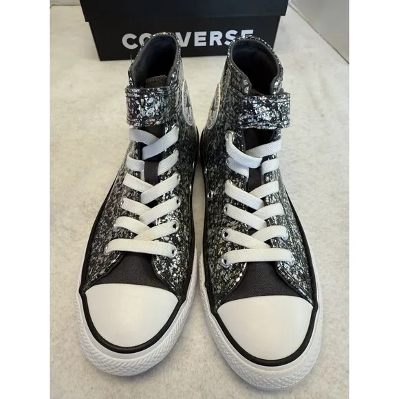 Converse Chuck Taylor All Star Black with  Glitter Easy On Sneakers Sz Youth 2