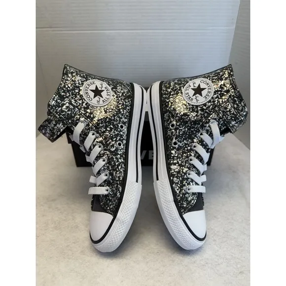 Converse Chuck Taylor All Star Black with  Glitter Easy On Sneakers Sz Youth 2