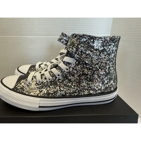 Converse Chuck Taylor All Star Black with  Glitter Easy On Sneakers Sz Youth 2