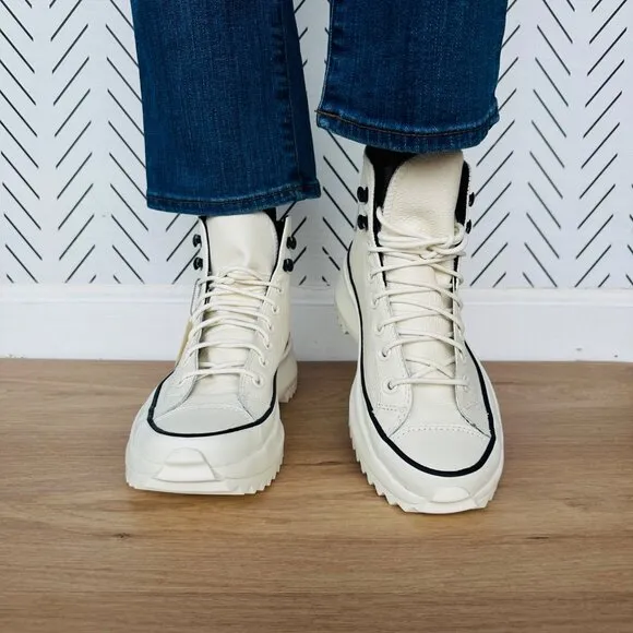❤️❤️❤️Converse Run Star Hike Hi Leather Women Shoes Sz 8 Beige Sneakers A05389C