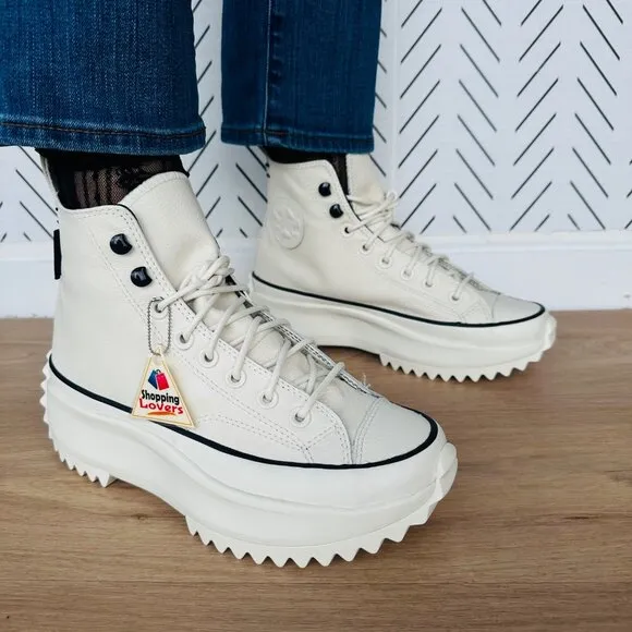 ❤️❤️❤️Converse Run Star Hike Hi Leather Women Shoes Sz 8 Beige Sneakers A05389C