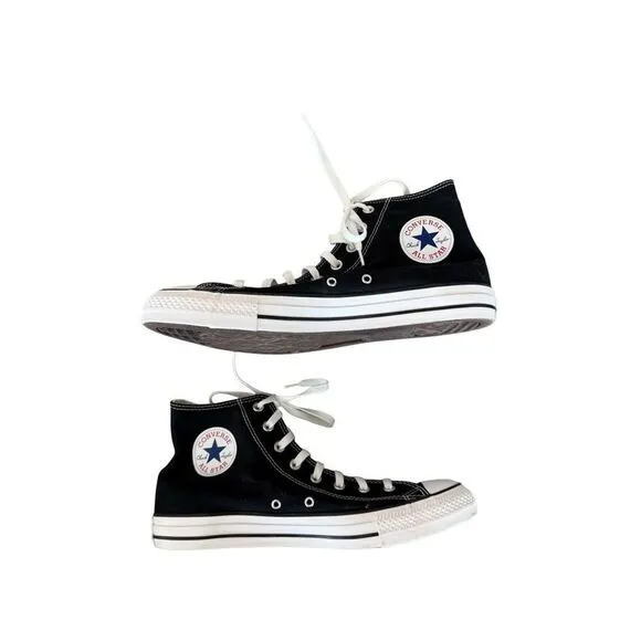 Converse Mens Black All Star Chuck Taylor High Top Canvas Lace-up Sneakers Sz 12