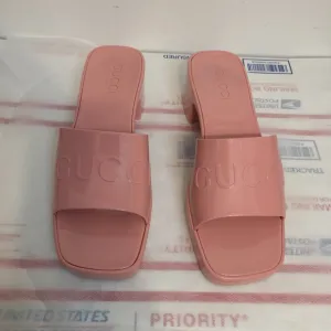 COPY - GUCCI Wild Rose Pink Rubber GG Logo Slides Heel Mules Sandals size 38.