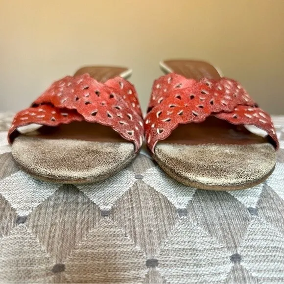 Couture by Donald J. Pliner Distressed Red Leather Heeled Slide Sandal Women 7.5
