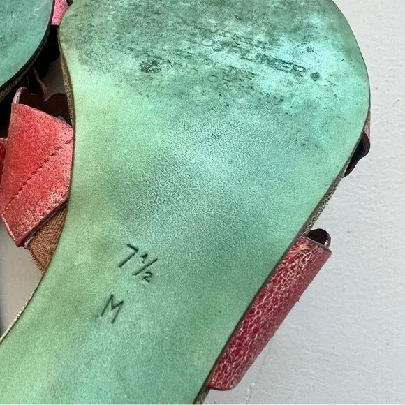 Couture by Donald J. Pliner Distressed Red Leather Heeled Slide Sandal Women 7.5