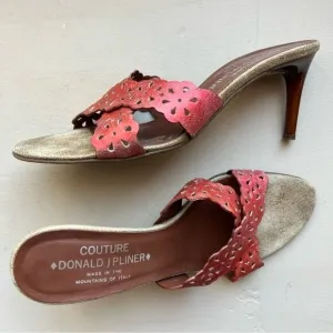 Couture by Donald J. Pliner Distressed Red Leather Heeled Slide Sandal Women 7.5