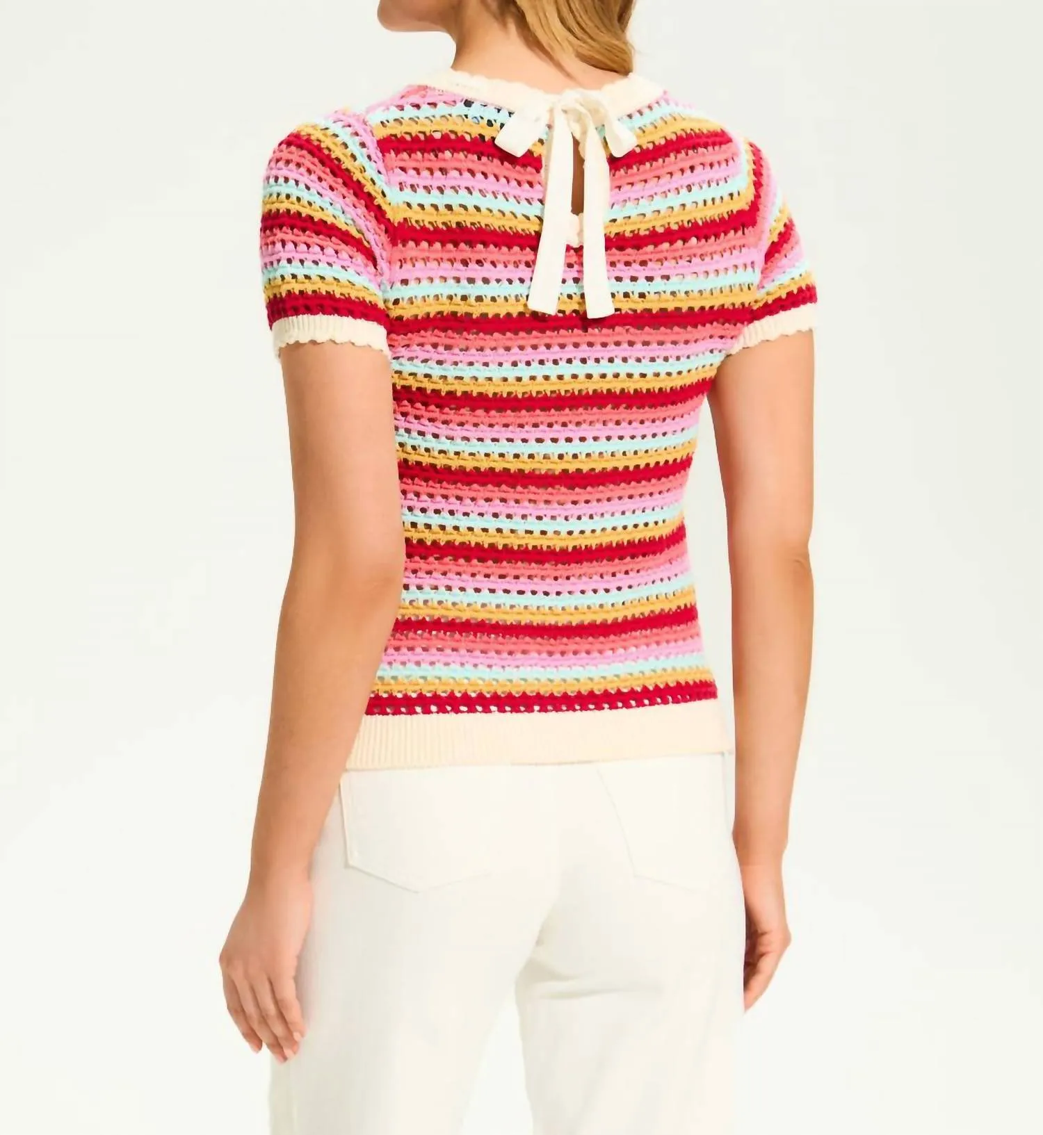 Crochet Knit Top In Multi Stripe