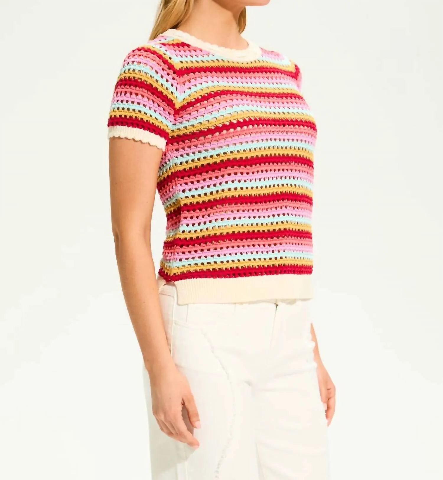 Crochet Knit Top In Multi Stripe