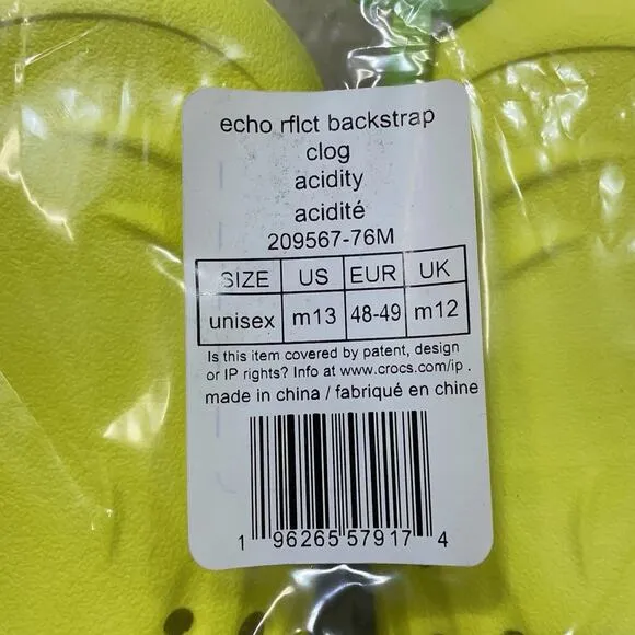 Crocs Echo Clogs Men size 13 w/ Reflective Strap Acidity Neon Yellow Slides New