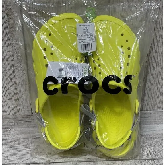 Crocs Echo Clogs Men size 13 w/ Reflective Strap Acidity Neon Yellow Slides New